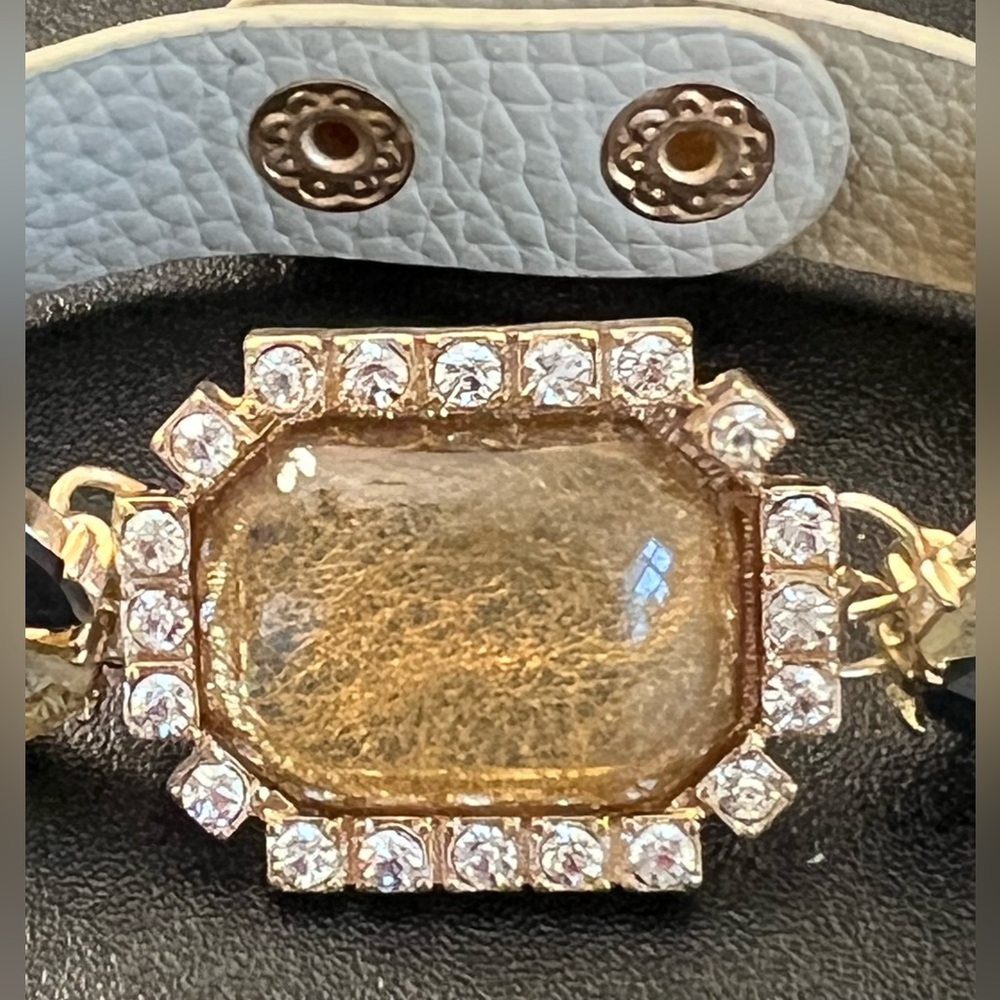 Natasha Multi Stone & Rhinestone Snap Bracelet Pebbled Faux Leather NWT Bracelet